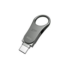 Silicon Power USB flash pomnilnik Silicon Power C80, 64 GB, USB Type-A / Type-C, 3.0, titanium, varnostni algoritmi 256-bit AES