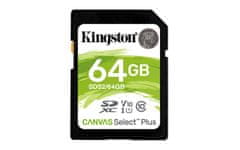 Kingston Kingston 64GB SDXC Canvas Select Plus 100R C10 UHS-I U1 V10 - Vodoodporna, odporna na vibracije, vročinska in rentgenska zaščita