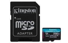 Kingston Kingston Technology 256GB microSDXC Canvas Go Plus A2 U3 V30 kartica + adapter, visoka hitrost in zaščita