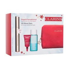 Clarins All About Eyes Odtenek 01 intense black Set maskara Supra Volume 8 ml + odstranjevalec ličil Instant Eye Make-Up Remover 30 ml + krema za okoli oči Total Eye Lift 3 ml + kozmetična torbica