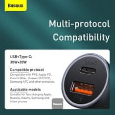 BASEUS avtomobilski polnilec Golden Contractor Pro Dual USB+USB-C 40W temno siv