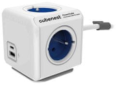 PowerCube Cubenest Extended USB PD 20W, A+C, 4× vtičnica, 1,5 m, bela/modra, otroška varnost, ozemljitev, dock, 10A/250V