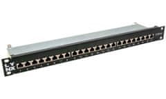 LYNX Patch panel 19", 24 priključkov, Cat6a, zaščiten, črn