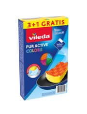 Vileda Sponge Vileda Pur Active Barvna 4 kosi - Monotone, poliuretan, ročno pranje, rumena, rožnata, oranžna, modra, zelena