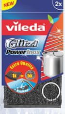 Vileda Sponge Vileda Glitzi Power Inox - Set 2 kosov, učinkovit in dolgotrajen čistilec iz nerjavečega jekla.