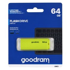 GoodRam USB ključek Goodram UME2-0640Y0R1, 64 GB, USB Type-A 2.0, capless, rumene barve, hitrost branja do 60 MB/s