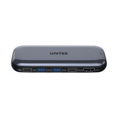 Unitek UNITEK USB-C HUB z M.2 shramba, HDMI in 100W PD - 5 vrat, aluminijasto ohišje, Plug and Play, siva barva