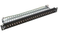 LYNX Patch panel 19", 24 priključkov, Cat6a, zaščiten, črn