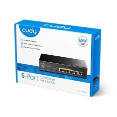 Cudy Cudy FS1006P omrežni stikalo Fast Ethernet (10/100) s PoE, 6 portov, črno, metalno ohišje, Plug and Play, brez ventilatorja