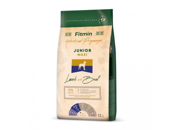 Fitmin FITMIN Program za hranjenje Junior Maxi jagnjetina z govedino - suha hrana za pse - 12 kg, brez sladkorja in glutena