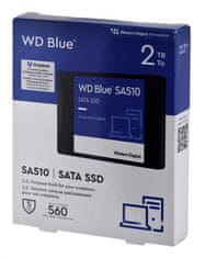 WD Western Digital Blue SA510 2.5" 2 TB SSD, Serial ATA III, visoka hitrost in zanesljivost za prenosne računalnike in PC.