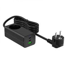 Akyga Univerzalni polnilec AC 230V + USB-A + 2xUSB-C PD 5-20V/max 5A/65W Quick Charge 3.0 GaN, črn