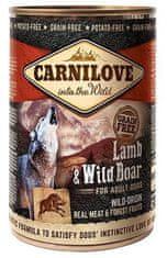 Carnilove CARNILOVE Into the Wild: Konservirana pasja hrana z jagnjetino in divjim prašičem, 400 g, brez glutena in umetnih barvil