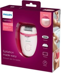 Philips Philips Satinelle Essential epilator z optičnim svetlom, roza, z masažno funkcijo in dodatki za nego bikini predela