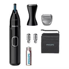 Philips Philips trimer za nos, ušesa, obrvi in podrobnosti - vodoodporen, ergonomski, 3 nastavki, črn, brez vzdrževanja z oljem.