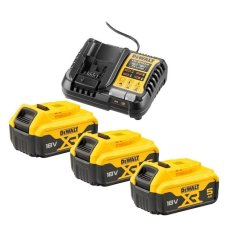 DeWalt DeWALT DCB1104P3-QW set baterij in polnilnika, 3x 5 Ah, Li-Ion, 18 V, zaščita pred prenapolnjenjem, črno-rumena