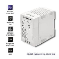 Qoltec Qoltec 50914 DIN tirna napajalna enota | 90W | 12V | 7.5A | Slim | Varnostna zaščita pred kratkim stikom