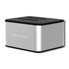 Qoltec Qoltec 5316 Docking postaja za 2x HDD/SSD | 2.5"/3.5" SATA | USB 3.0 | Kloniranje, aluminijasta, srebrna