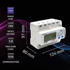 Qoltec Qoltec 50883 Trifazni elektronski merilec porabe energije za DIN letev | Wi-Fi | TUYA | 400V | LCD