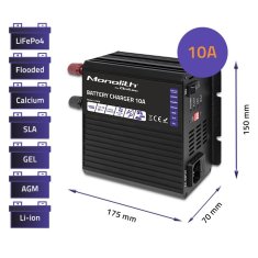 Qoltec Pametni polnilec Qoltec 51958 za LiFePO4, AGM, GEL, SLA baterije | 10A | 12V | Učinkovitost 88%