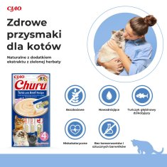 Inaba INABA Churu Tuna z recepturo govedine - priboljški za mačke, 4x14 g, brez glutena, sladil in umetnih barvil