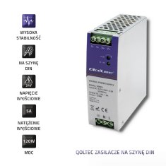 Qoltec Qoltec 50904 Industrijski DIN letev napajalnik | 120W | 24V | 5A | Z varovanjem pred kratkocircuitami in prenapolnjenjem