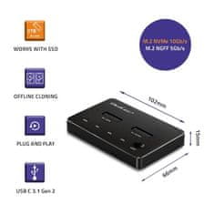 Qoltec Qoltec 52274 Docking postaja za M.2 SSD | NVMe, SATA | USB-C | DVOJNI 2 x 2TB | Črna