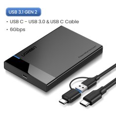 Ugreen Ohišje za 2,5" trdi disk USB 3.1 s kablom 2 v 1 USB-A/USB-C v USB-C