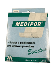 Mediplast MEDIPOR obliž z blazinico za občutljivo kožo 8 cm x 1 m