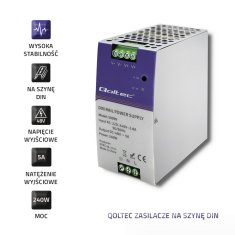 Qoltec DIN tirna napajalna enota Qoltec 50999 | 240W | 48V | 5A | Visoka učinkovitost | zaščita pred prenapolnjenjem