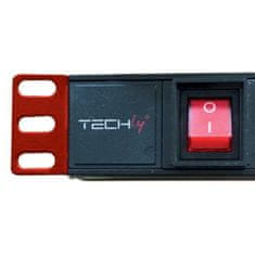 Techly Techly I-CASE STRIP-81UD PDU 8 AC izhodov, 1U, črn in rdeč, aluminijasta konstrukcija, 16 A, 3500 W, 3 m kabel