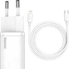 BASEUS Super Si USB-C PD QC 20W hitri polnilec s kablom Lightning 1m bele barve