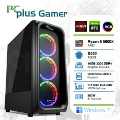 PCplus Gamer R5-5600X 16GB 500GB NVMe SSD RTX 4060 8GB DDR6 Windows 11 Home RGB gaming namizni računalnik