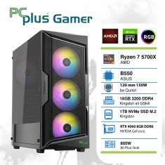 PCplus Gamer Ryzen 7 5700X 16GB 1TB NVMe SSD GeForce RTX 4060 8GB RGB gaming namizni računalnik