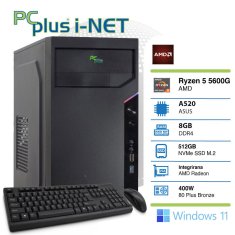 PCplus i-NET Ryzen 5 5600G 8GB 512GB NVMe M.2 SSD Windows 11 Home tipkovnica miška namizni računalnik