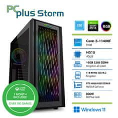 PCplus Storm i5-11400 16GB 1TB NVMe SSD GeForce RTX 4060 DDR6 8GB RGB Windows 11 gaming namizni računalnik + Xbox game pass