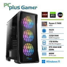 PCplus Gamer Ryzen 5 7600 32GB 1TB NVMe SSD RTX 4060 8GB Windows 11 Home gaming namizni računalnik