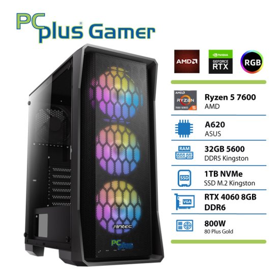 PCplus Gamer Ryzen 5 7600 32GB 1TB NVMe SSD RTX 4060 8GB gaming namizni računalnik