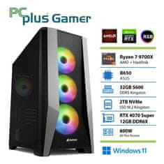 PCplus Gamer Ryzen 7 9700X 32GB 2TB NVMe SSD RTX 4070 Super 12GB Windows 11 Home gaming namizni računalnik