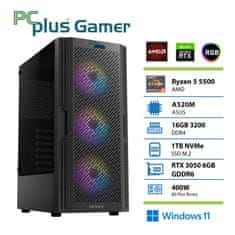 PCplus PCplus Gamer Ryzen 5 5500 16GB 1TB NVMe SSD GeForce RTX 3050 6GB Windows 11 gaming namizni računalnik