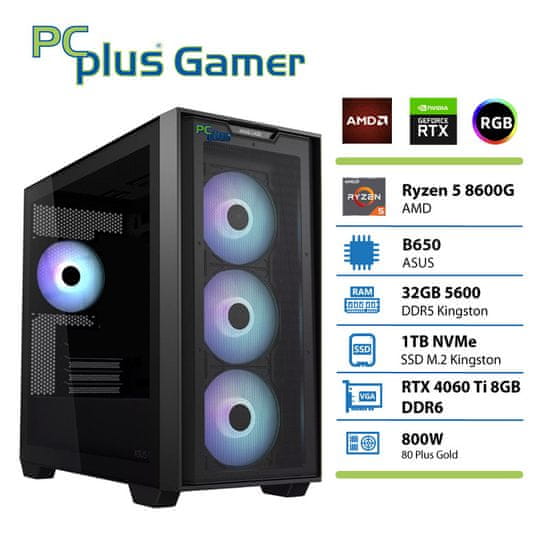 PCplus Gamer Ryzen 5 8600G 32GB 1TB NVMe SSD RTX 4060 Ti 8GB gaming namizni računalnik