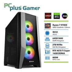 PCplus Gamer Ryzen 7 9700X 64GB 2TB NVMe SSD RTX 4070 Ti Super 16GB gaming namizni računalnik