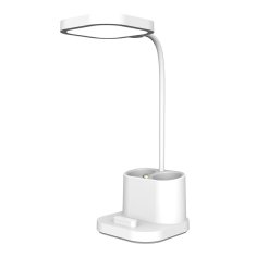 Platinet PDL008 namizna LED svetilka, 5v1, nastavljiva svetlost, posodica za pisala, stojalo za telefon, polnjenje naprav, nočna svetilka, polnilna baterija, nastavljiv vrat, bela