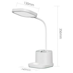 Platinet PDL008 namizna LED svetilka, 5v1, nastavljiva svetlost, posodica za pisala, stojalo za telefon, polnjenje naprav, nočna svetilka, polnilna baterija, nastavljiv vrat, bela