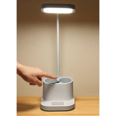 Platinet PDL008 namizna LED svetilka, 5v1, nastavljiva svetlost, posodica za pisala, stojalo za telefon, polnjenje naprav, nočna svetilka, polnilna baterija, nastavljiv vrat, bela