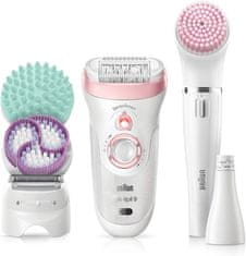 Braun Braun Silk-épil 9 Beauty Set 9-985, 7-v-1 brezžični epilator za vlažno in suho odstranjevanje dlačic, roza-bela