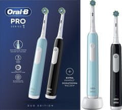 Braun Električni zobna ščetka Oral-B PRO1 Duo Pack z 3 načini ščetkanja - Črna in Modra, vključuje 2 nastavka, polnilec.