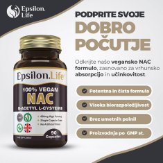 Epsilon Life NAC N Acetil Cistein Vegan, 90 kapsul