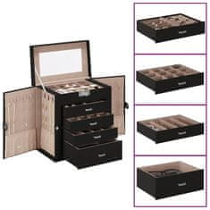 shumee vidaXL Jewellery Box 5-Layer z ogledalom zaklenljivo črno