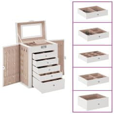 shumee vidaXL Jewellery Box 6-Layer z ogledalom zaklenljiv Bela